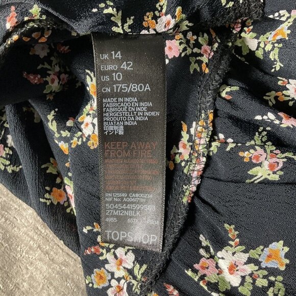 TOPSHOP Black Floral Ruffled Viscose A-Line Women's Skirt Size 10 EUC Preppy - Picture 10 of 12
